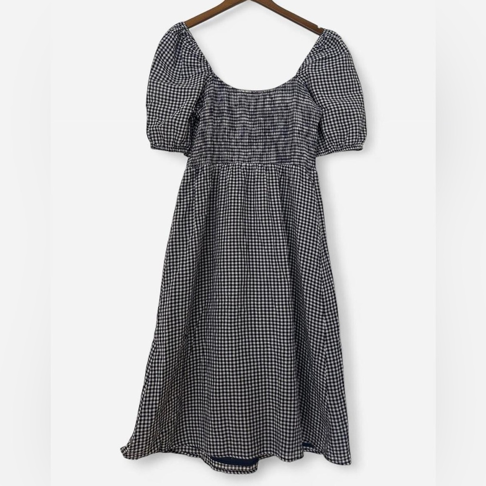 Navy blue & white Gingham Midi Dress